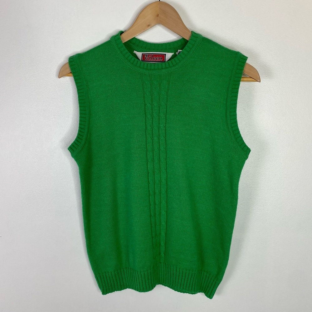Vintage Kelly Green Sweater Vest Crew Neck Size Medium